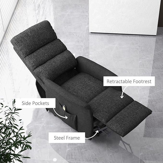 HOMCOM Power Lift Recliner Chair for Elderly, Easy Assembly, Fabric Lift Chair for Adults, Recliner Sofa with Remote Control, Side Pockets for Living Room, Black