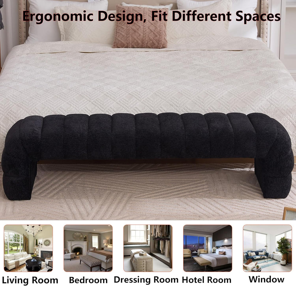 Arched Ottoman Bench for Bedroom Living Room,69.7" Chenille Long Benches...