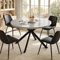 47.2" 5-Piece Round Dining Table Set for 4, Modern Wood Dining Table with 4 Upholstered Chairs, Kitchen & Dining Room Table Set with Metal Base for Apartment, Small Space, Grey Table+4 Balck Chairs
