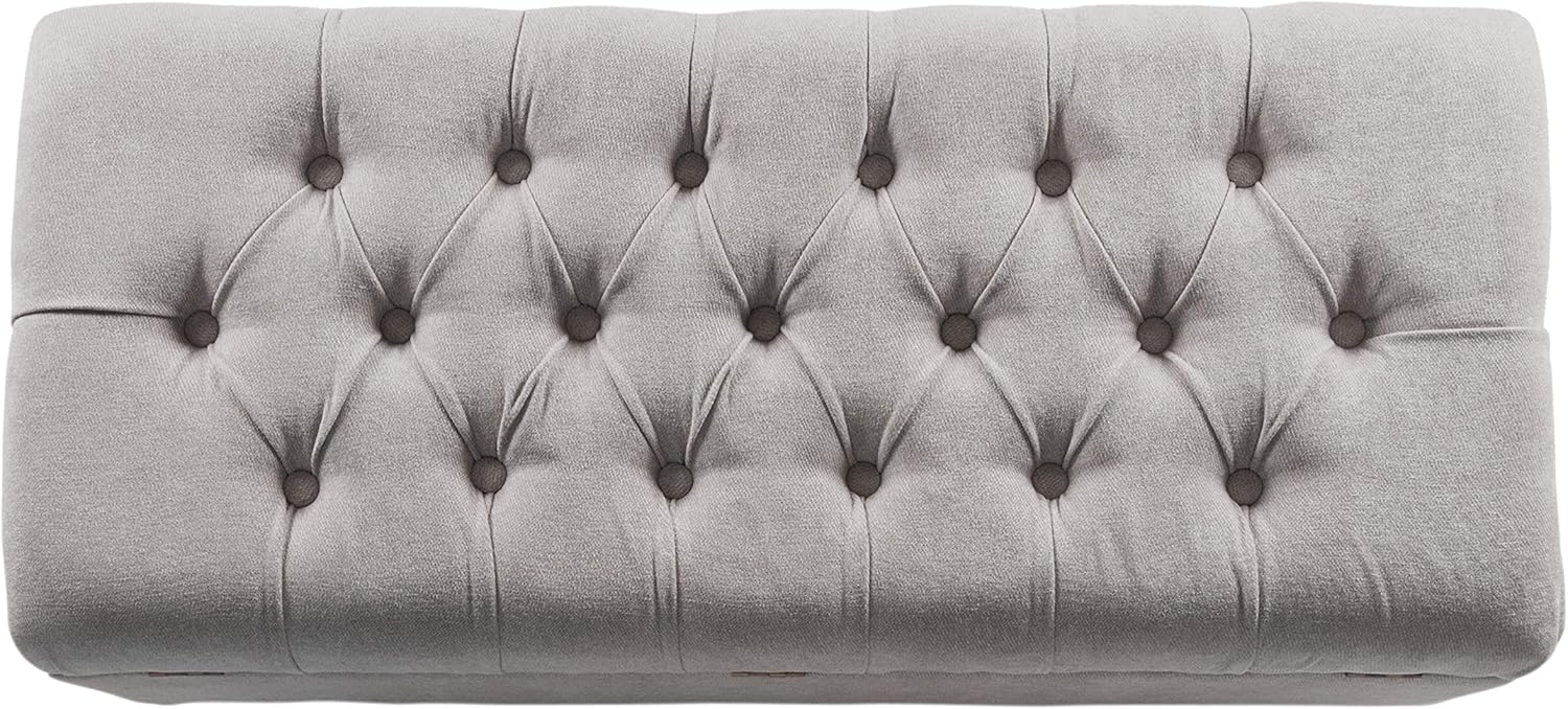Homepop Home Decor | Tufted Ainsley Button Storage Ottoman Bench with Hinged Lid | Ottoman Bench with Storage for Living Room & Bedroom, Grey