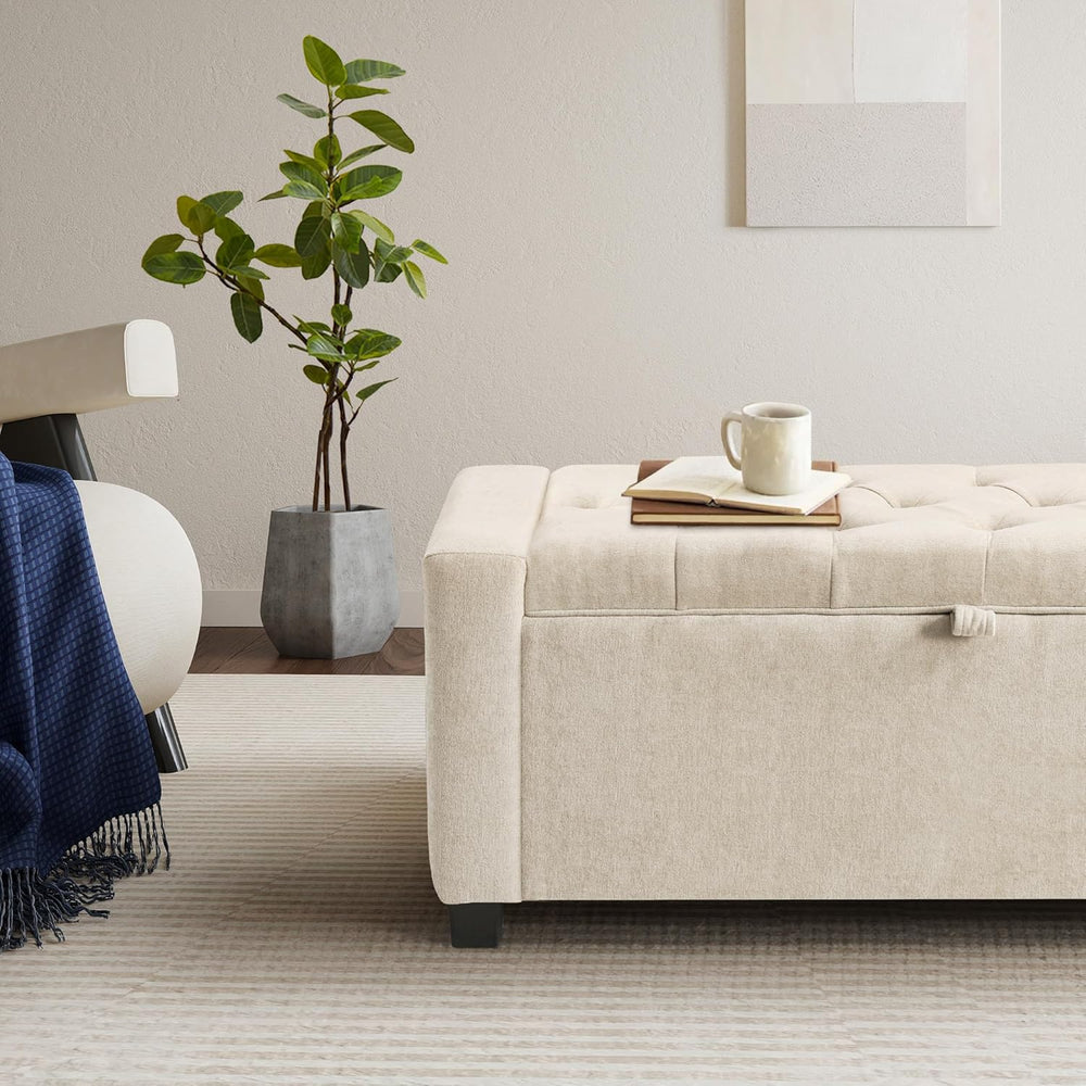 GRAINELL 42.13” Storage Ottoman Bench, Upholstered Tufted Bedroom Bench | End...