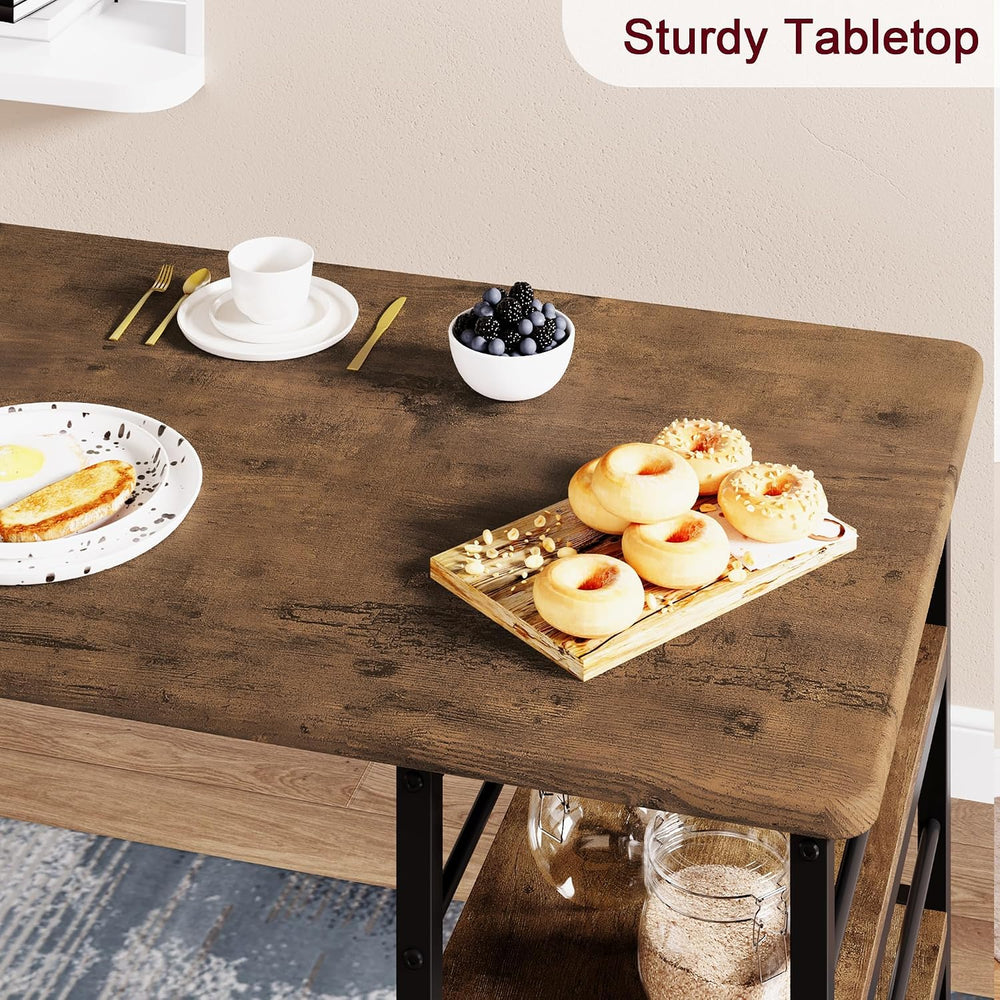 3-Piece Bar Table Set with 2 Upholstered Stools, Space-Saving Counter Height ...