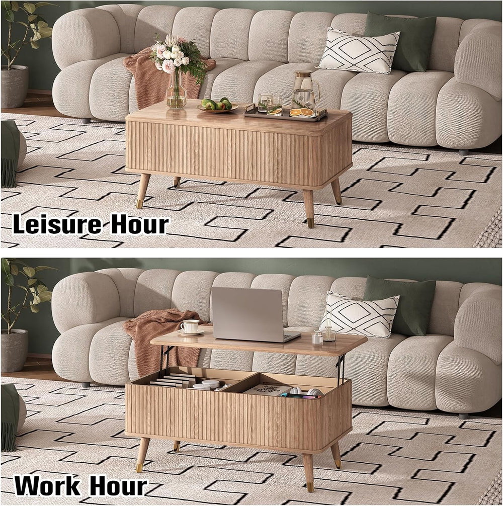 Lift Top Coffee Table with Storage, Mid Century Modern Coffee Table with Soli...