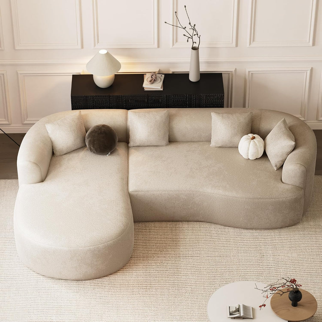 ONEMMLION 111" Oversized Boneless L-Shaped Sectional Sofa, Light Brown | Luxury modern curved cloud couch for Living Room with extra-deep seat,left-facing chaise,no assembly required