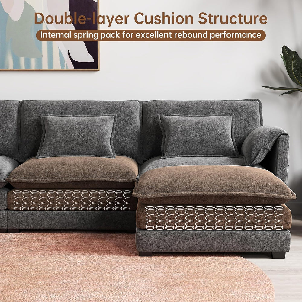 Modular Sectional Sofa, 111'' U Shaped Couch, Chenille Sofa with Mova...