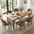 keoni Wooden Dining Chairs Set of 6, Mid Century Modern Upholstered Dining Room Chairs with Rubberwood Legs, Fabric Farmhouse Kitchen Chairs with Foot Pegs for Dining Room, Dark Brown
