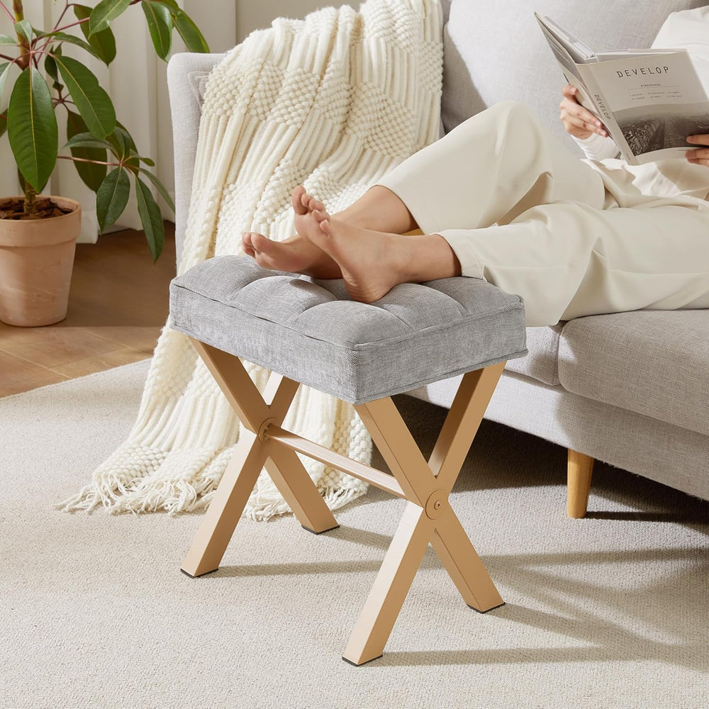 Royal Windsor Vanity Stool,Small Makeup Chair with Metal X Legs | Square Foot...