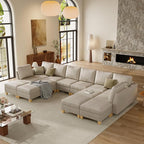 SITJOY 172" Faux Leather Modular Sectional Sofa with Storage, Mid Century Modern Sectional Couches for Living Room, Soft Padded Armrests, Oversized 14 Seat U Shaped Couch with Chaise, Greige