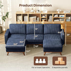 Vesgantti 97" Modular Sectional Sofa Dark Blue, U-Shaped Couch with Movable Ottoman, Comfy Corduroy Couch with Spring Cushion, Modular Sofa with Deep Seat for Living Room, Bedroom and Apartment