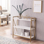 Leick Home Claudette Bookshelf, White Wood, Satin Gold, 3 Shelves, Easy Assembly, 12 in D x 32 in W x 32.25 in H, Item 9261-WTGL