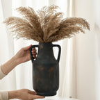 SIDUCAL Ceramic Rustic Flower Vase with Handles | 12 inch Tall Vase for Farmhouse Home Table Centerpieces, Large Decorative Terracotta Vases for Home Decor, Living Room,Shelf Decor, Black Bronze