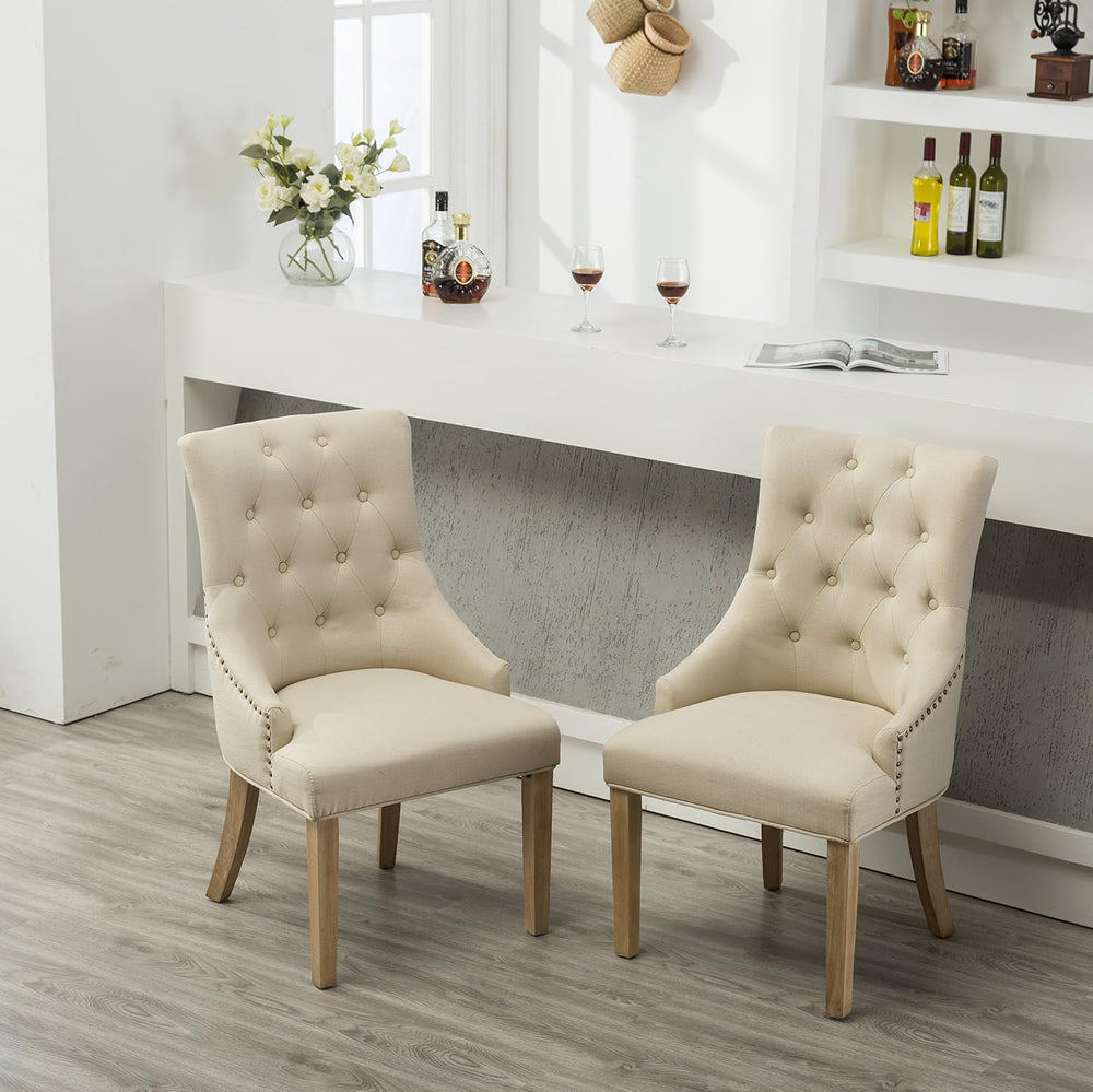 Roundhill Furniture Button Tufted Solid Wood Wingback Hostess Chairs with Nai...
