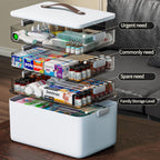 CTIME 4-Tier XL Medicine Organizer with Leather Handle - Portable Pill Case & Empty First Aid Kit for Home, Travel, RV, School, Dorm | Ideal Elderly Gift