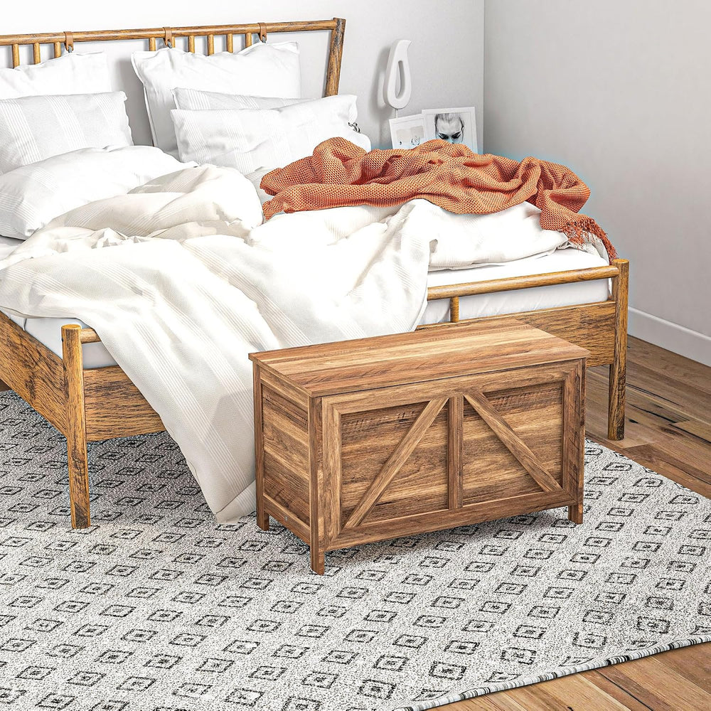 HOMCOM 30" Farmhouse Storage Bench Lift Top Storage Chest in Brown Oak |...