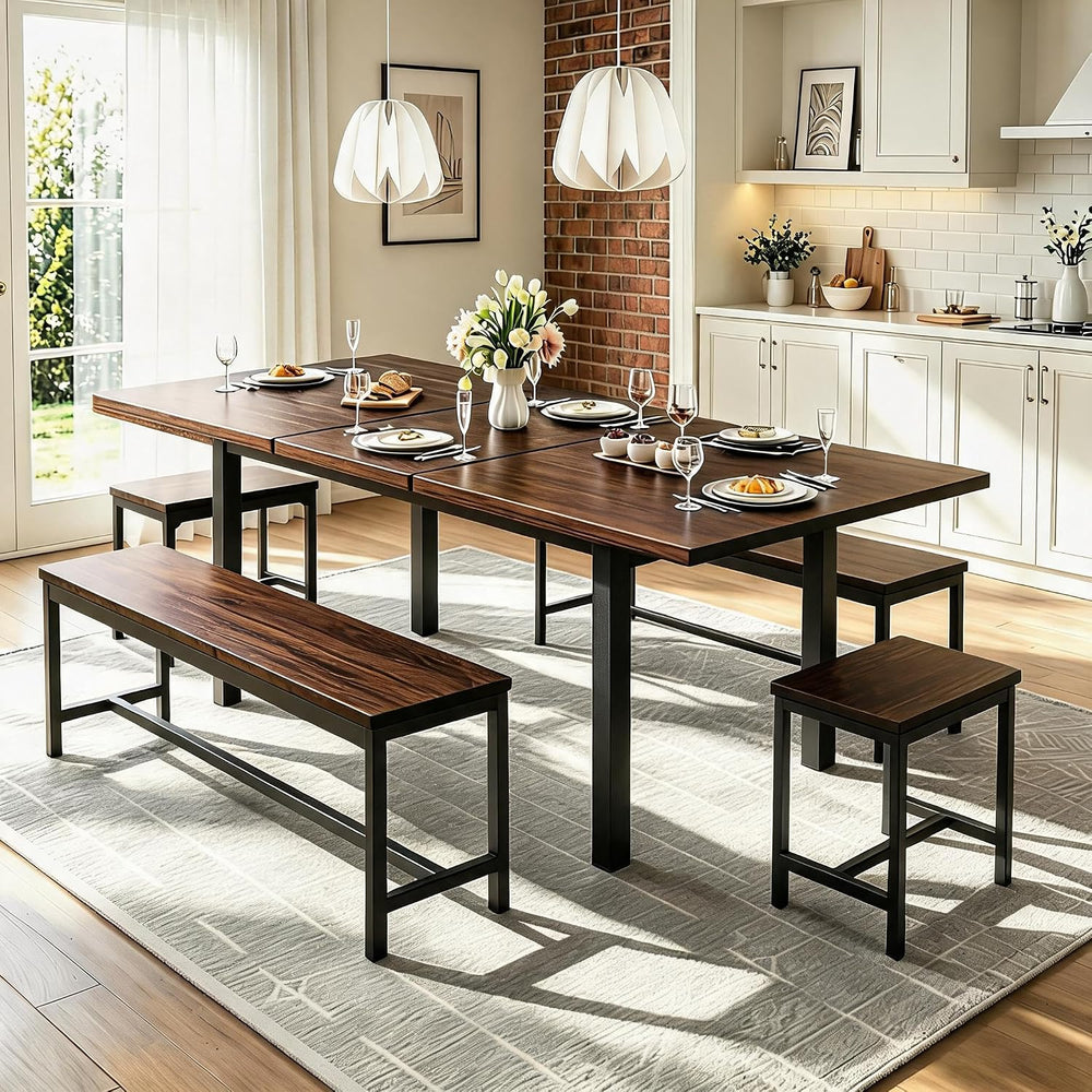 GarveeHome 5-Piece Dining Table Set for 4-8 People, 63 in Large Extendable Ki...