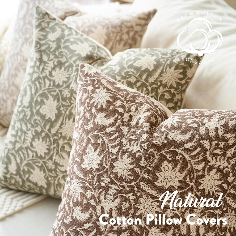 FIOUOVO Floral Throw Pillow Covers 24x24 Farmhouse Block Print Pillow Covers ...