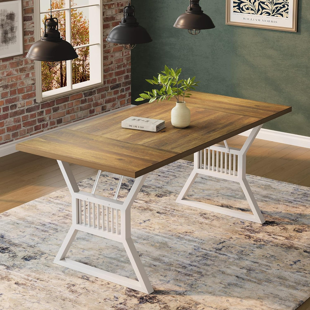 70.8" Dining Table for 4-6 People, Farmhouse Large Wooden Kitchen Table ...