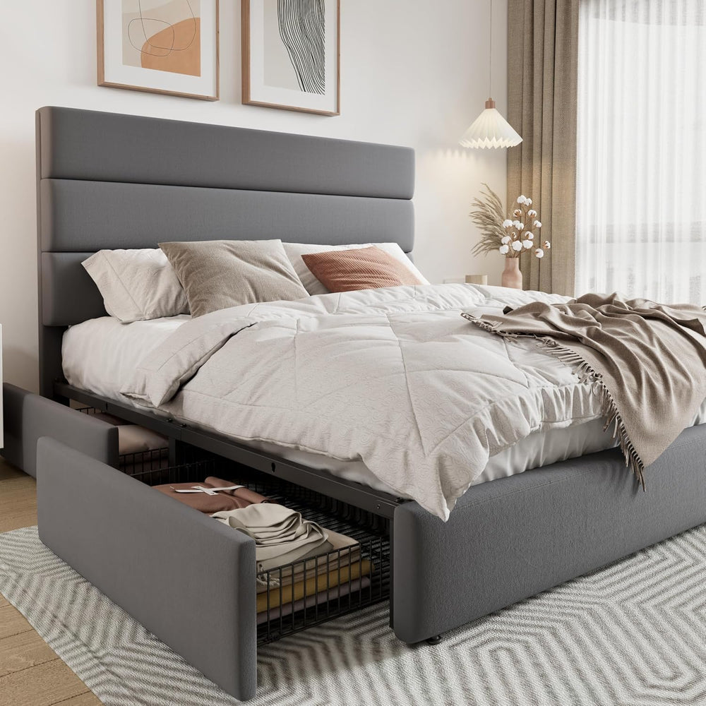 Allewie Modern Full Size Platform Bed Frame with 4 Storage Drawers