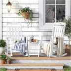 Outdoor Rocking Chair Oversized of 2 & Side Table Set, HDPE All Weather Resistant Patio Rocker, 31.5" High Back 21.5" Deep Seat Porch Chairs Set for Lawn Garden Deck Balcony 400lbs Capacity(White)