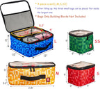 4-piece Kids Toy Storage Organizer Set Bag for Toy Building Bricks with See Through Clear TPU Top, Small Toy Packing Cube Bags, Clean Up Container case (grid pattern)