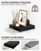 Marsmiles 6.7" Floating Shelves for Wall, Wooden Shelves with Invisible Brackets Set of 2, Rustic Farmhouse Wall Mounted Shelf for Kitchen Bathroom Living Room Study, Black