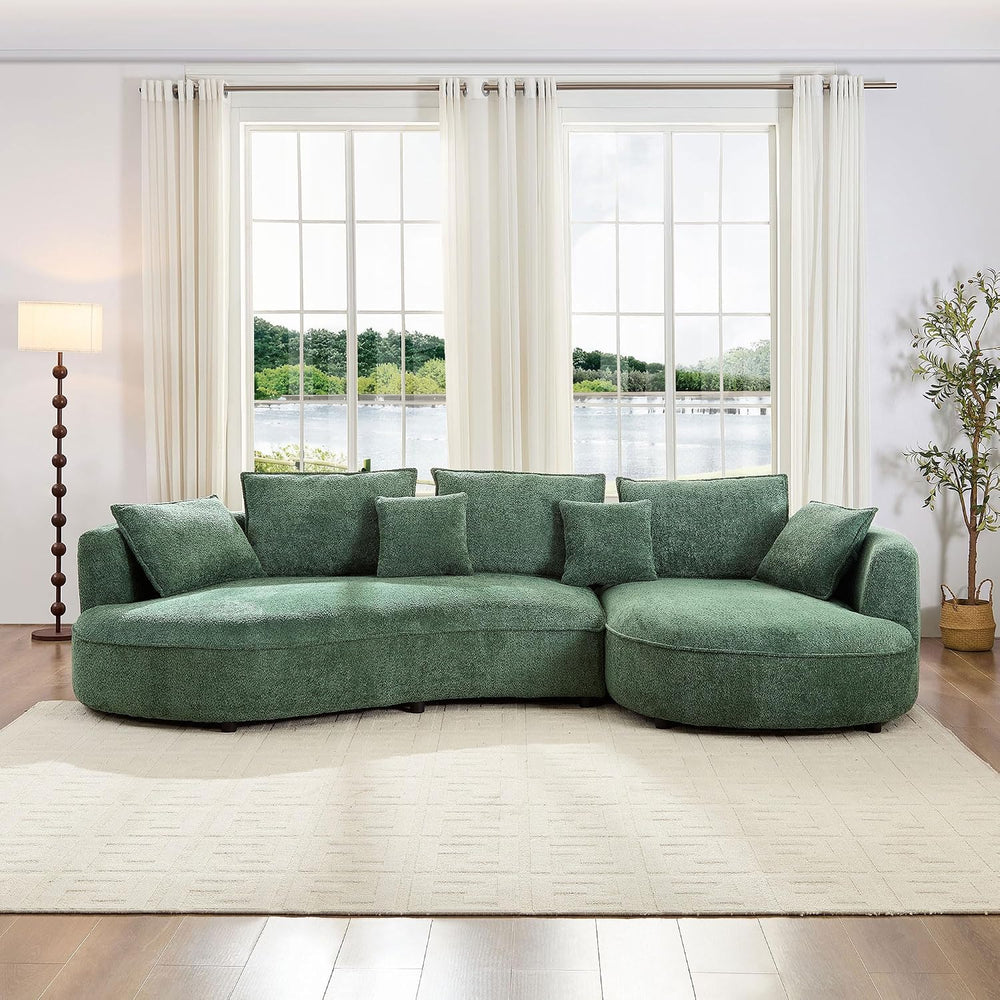 125” Curved Boucle Sofa,Modern 5-Seater L-Shape Sectional Couch with Chaise a...