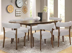 Modern Dining Chairs Set of 6, Walnut Upholstered Kitchen & Dining Room Chairs, Mid Century Modern Wooden Dining Chairs Oversized Sturdy Rounded Chairs Curved Back, Beige Fabric