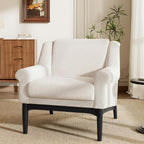 ERYE Mid-Century Modern Accent Chair, Upholstered Boucle Fabric Armchair W/Wood Legs, Comfy Single Reading Lounge Sofa Chair for Living Room Bedroom Apartment Entryway