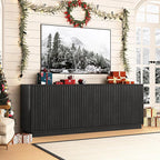 63'' Fluted TV Stand for TVs up to 75'', Modern Long Media Console with Storage Cabinets & Adjustable Shelves,Entertainment Center for Living Room Bedroom (Black)