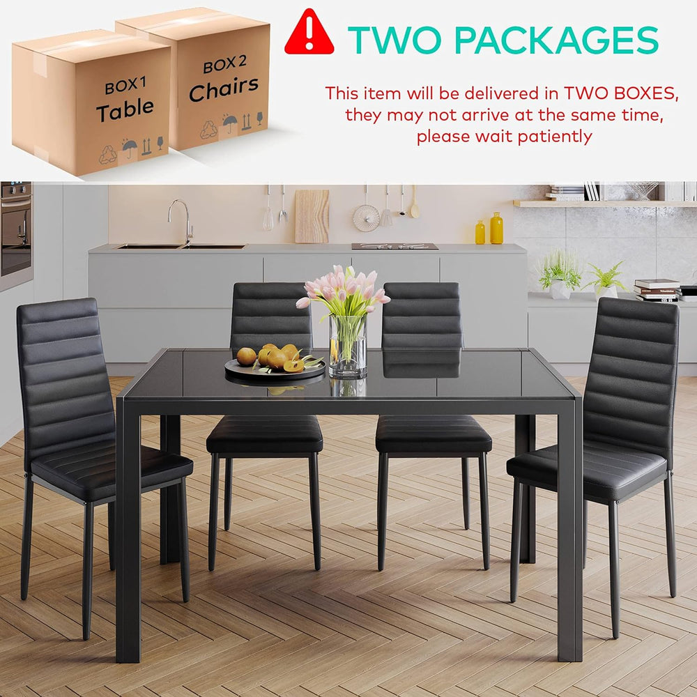 Gizoon Black 5 Piece Glass Dining Table Set | Kitchen Table and Chairs for 4