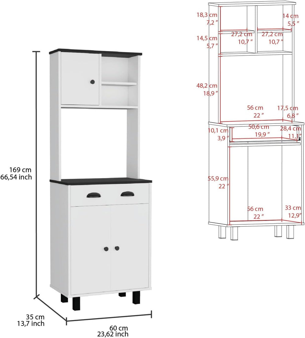 Salem Kitchen Pantry with 2 Cabinets, 2 Open Shelves, and Drawer