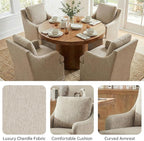 VKNOW Upholstered Dining Chairs, Modern Kitchen Chairs Dinner Chairs with 4 Casters, Chenille Armchair for Bedroom Reading Room Living Room, Borwn
