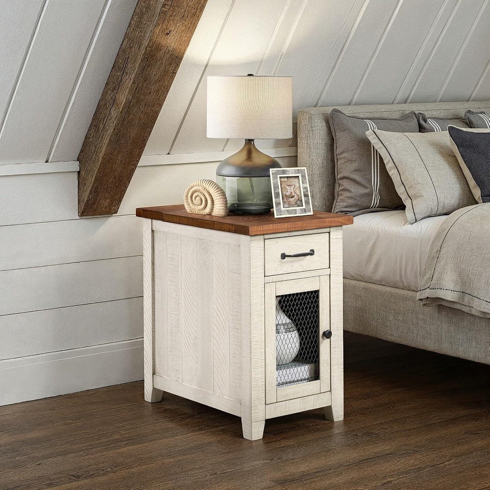 Martin Svensson Home Rustic Solid Wood Chairside End Table, White and Honey |...