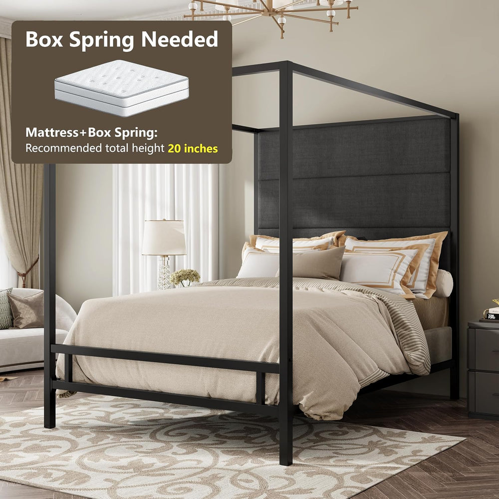 Queen Size Modern Black Canopy Bed with Tall Headboard