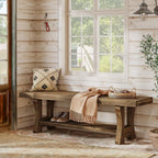 Solid Wood Storage Bench, Farmhouse Entryway Bench, Long Indoor Dining Seat for Hallway, Bedroom, Living Room, Dining Room, Easy Assembly, Dark Brown