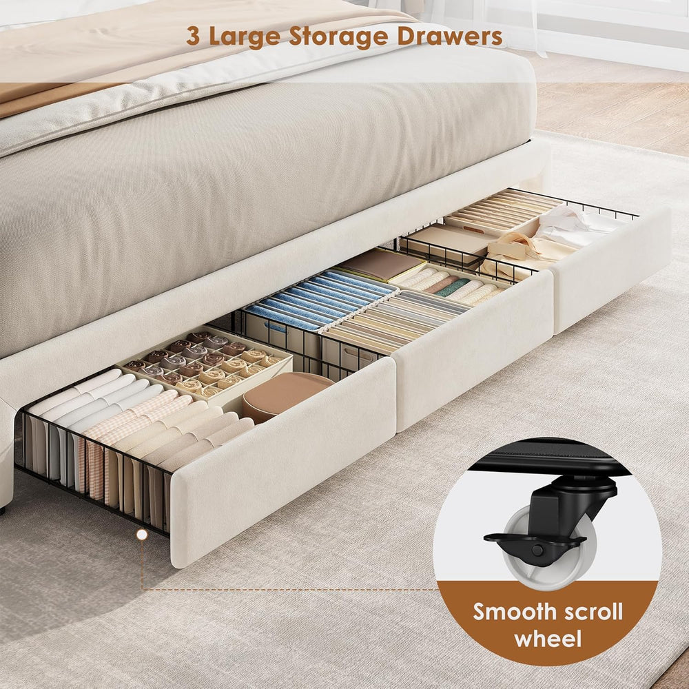 Garvee King Size Bed Frame with Storage, Velvet Upholstered Platform Bed Fram...