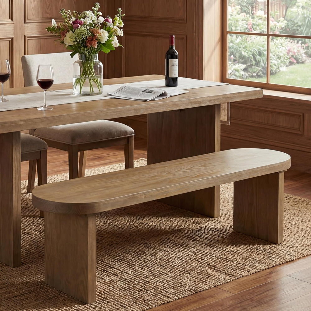 Merax 62.8" Solid Pine Dining Bench with Thick Block Legs – Rustic Moder...