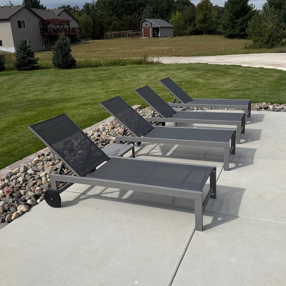 PURPLE LEAF Patio Lounge Chair Set for 2, Quick-Dry Fabric, Grey | Rust-resis...