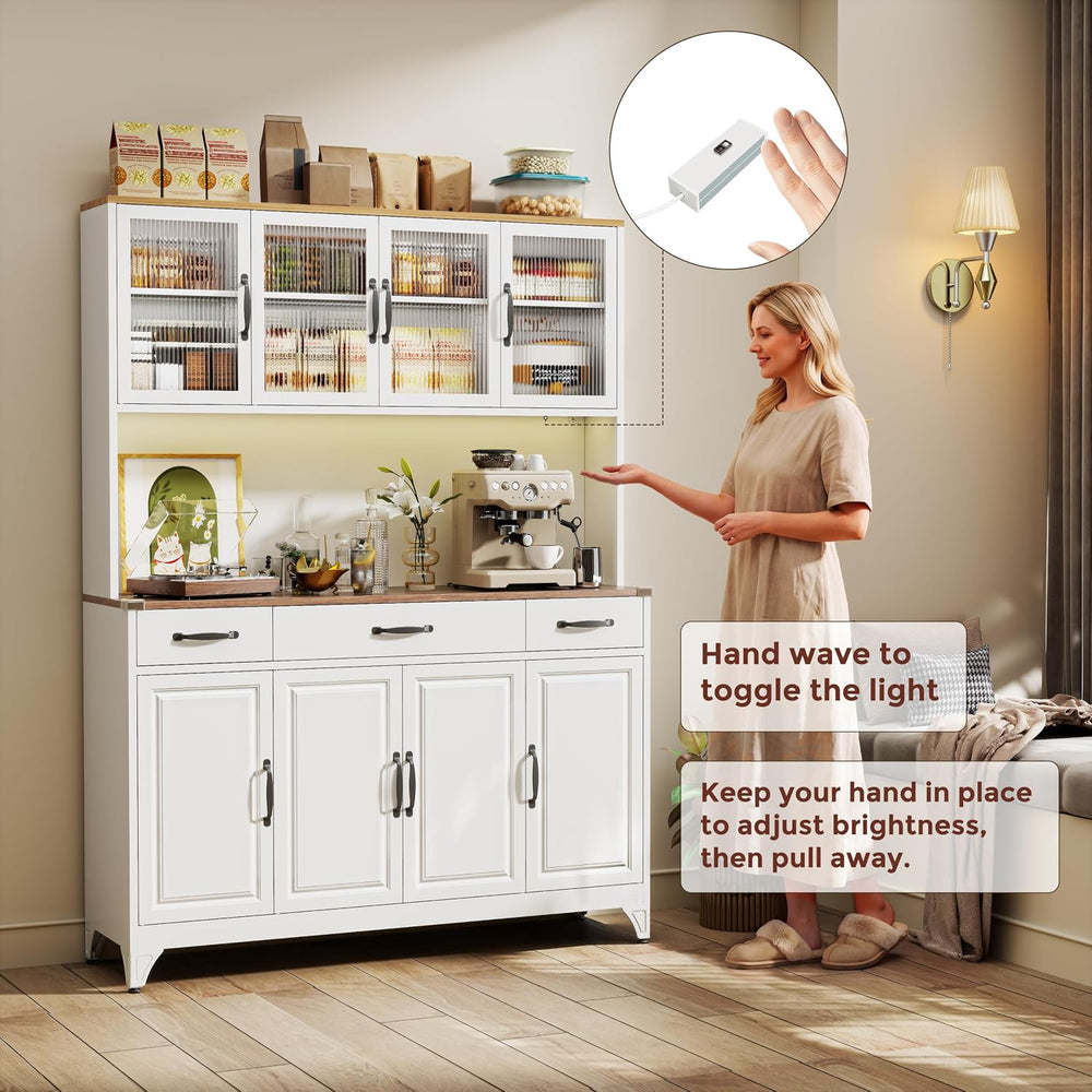 74.8" Tall Metal Pantry Cabinet with Charging Station & LED Light | ...