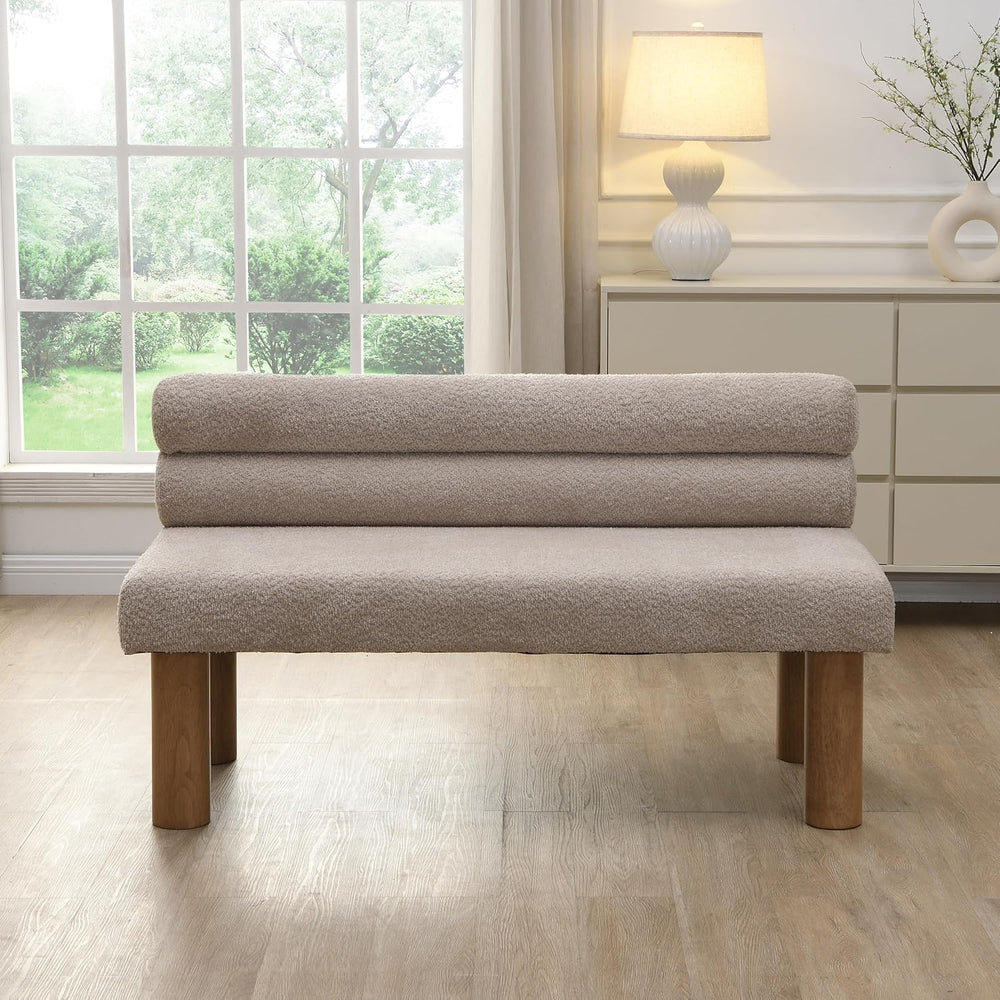 GDFStudio Upholstered Boucle Dining Bench with Backrest Farmhouse Entryway Be...
