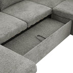 Eafurn Oversized U Shaped Sectional Sleeper Sofabed Pull Out Couch Bed for Living Room 6 Seater Upholstered Convertible Pullout Lounge Sofa Couch w/Storage Chaise, USB Ports for Living Room Apartment