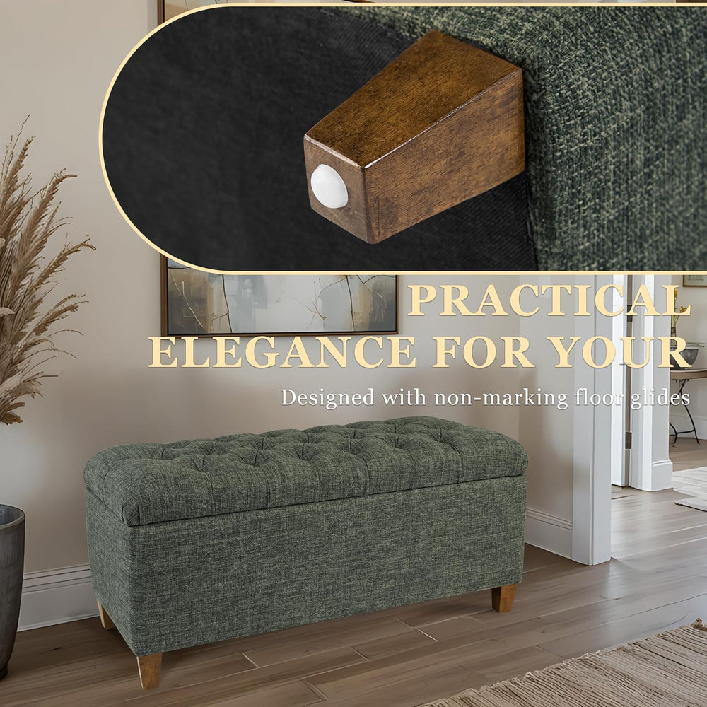 HomePop Ainsley 40" Storage Ottoman Bench - Green Clover Fabric