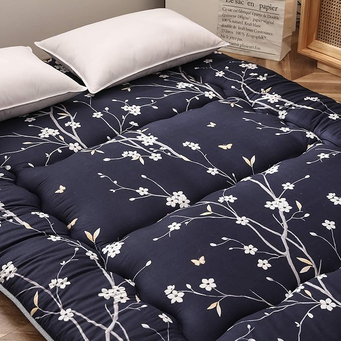 MAXYOYO Japanese Floor Mattress Futon Mattress, 4" Thicken Tatami Mat Sleeping Pad Foldable Roll Up Mat Boys Girls Dormitory Pad Kids Floor Lounger Pillow Bed, Charcoal Grey, Queen Size