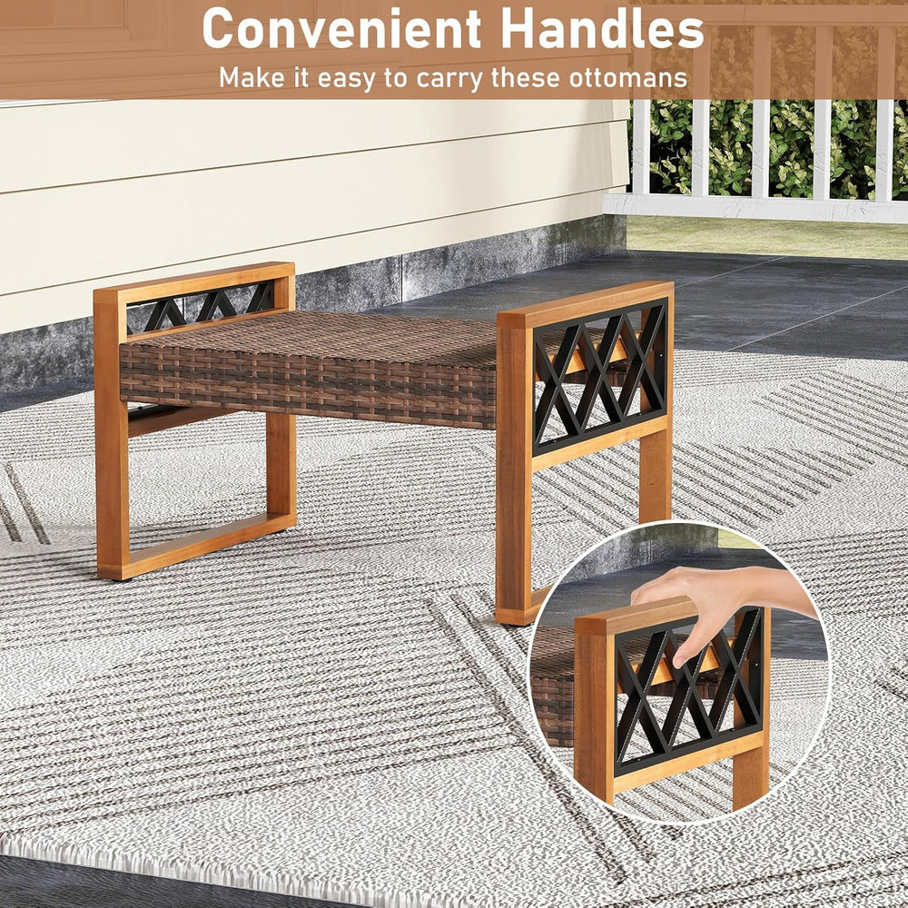 RELAX4LIFE Wicker Outdoor Ottomans for Patio - Set of 2 Rattan Outside Footst...