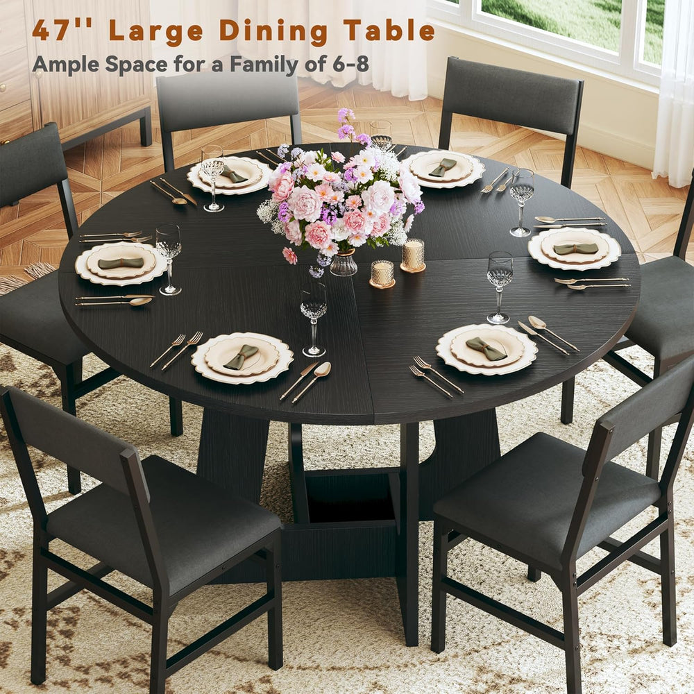 HUAHUU Round Dining Table Set for 6, 7-Piece Kitchen Table and Chairs for 6, ...