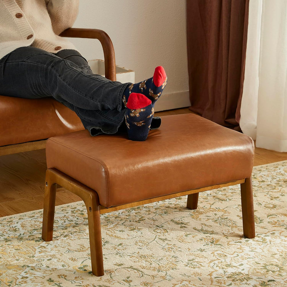 Glitzhome 15.5"(H) Footrest Stool, Leatherette Ottoman, Accent Padded So...