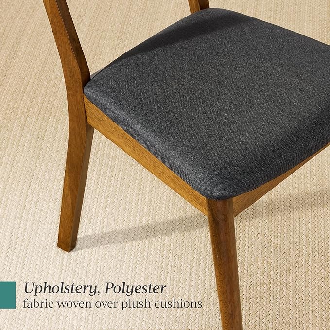 Best Choice Products Dining Chairs Set of 2, Mid-Century Modern Upholstered Wood, Armless w/Seat Cushion, Padded Backrest - Walnut/Charcoal