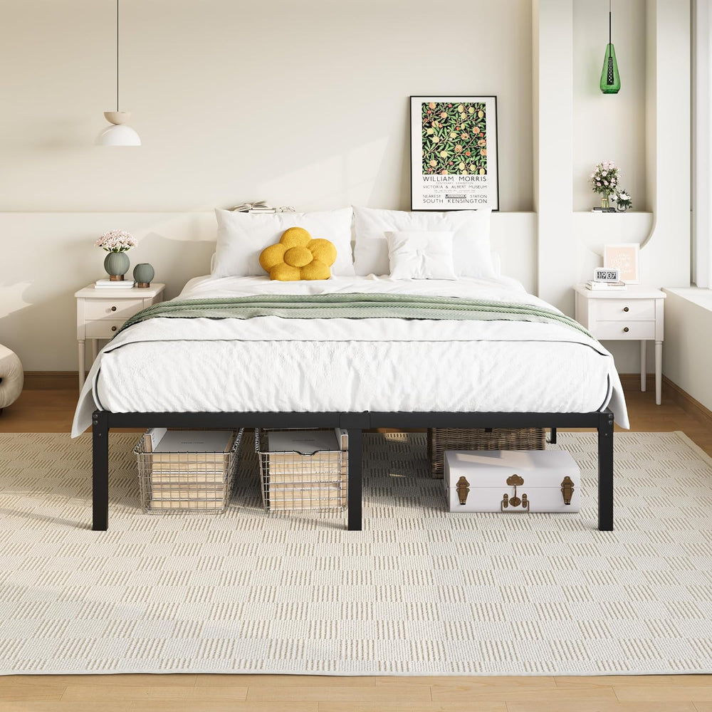 Allewie Full Size Bed Frame, 14 inch Metal Beds with Storage Space, Black