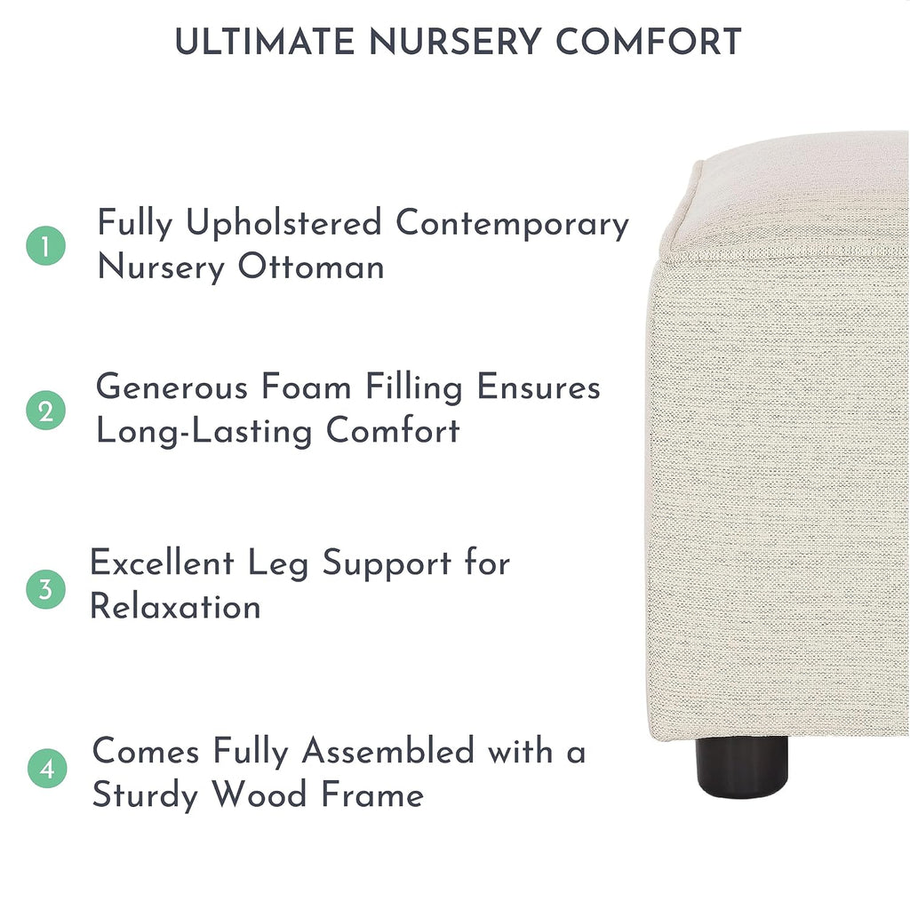 Evolur Holland Upholstered Ottoman in Thunder, Foot Rest Stool for Nursing Moms, Tool-Free Assembly, Made for Every Décor