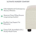 Evolur Holland Upholstered Ottoman in Thunder, Foot Rest Stool for Nursing Moms, Tool-Free Assembly, Made for Every Décor